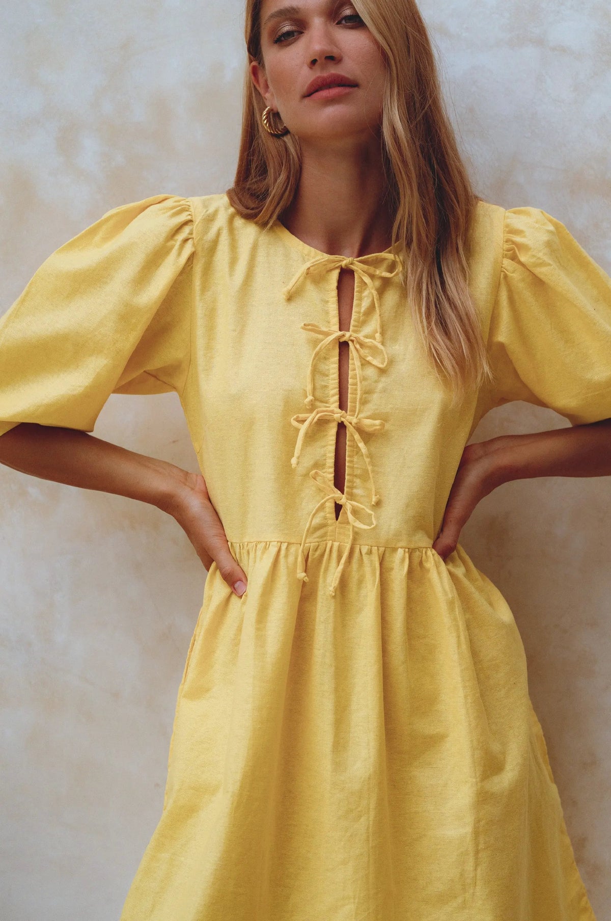 Beatrice Puff Sleeve Linen Mini Dress (Sale) by ELF