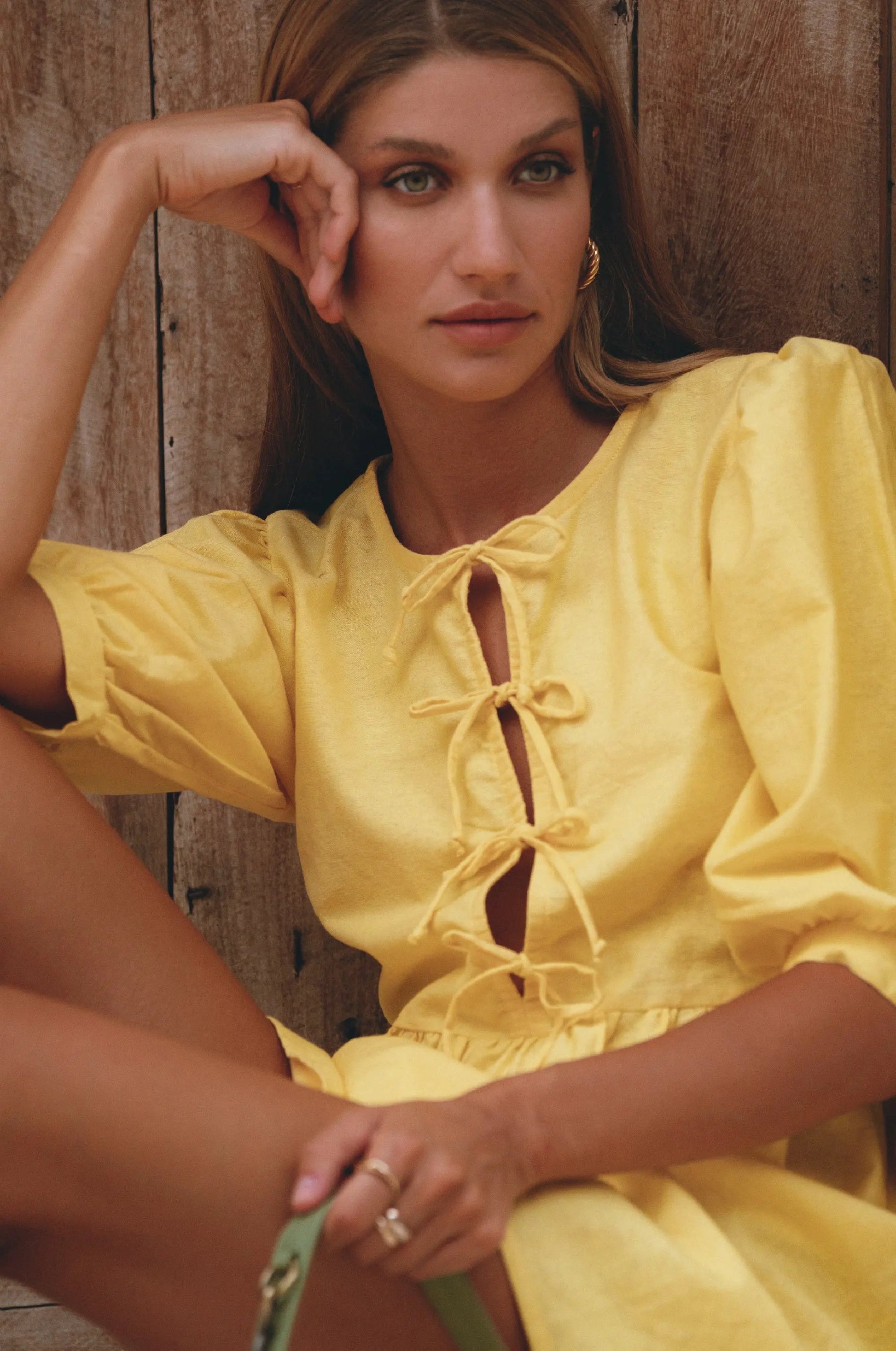 Beatrice Puff Sleeve Linen Mini Dress (Sale) by ELF