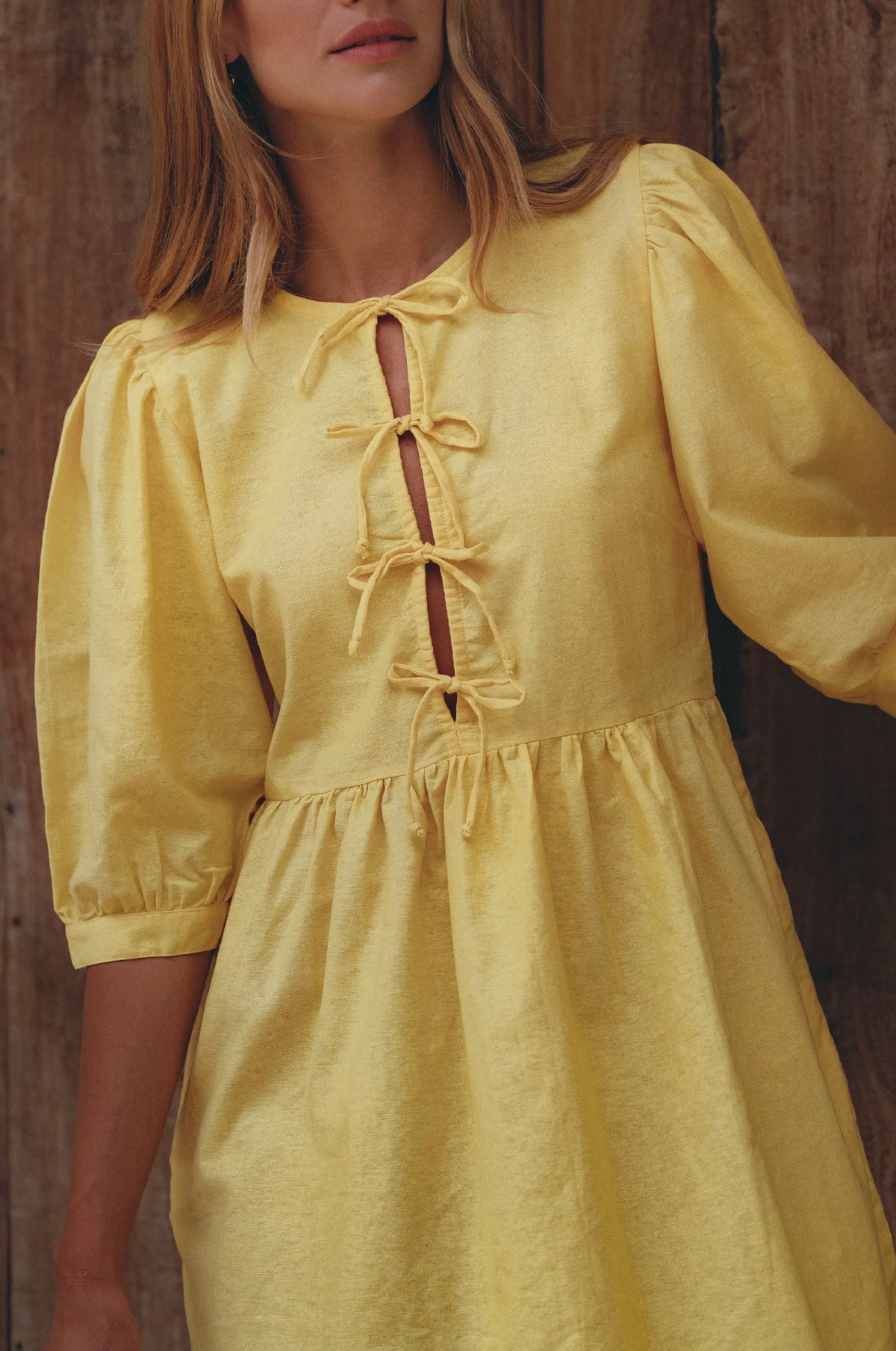 Beatrice Puff Sleeve Linen Mini Dress (Sale) by ELF
