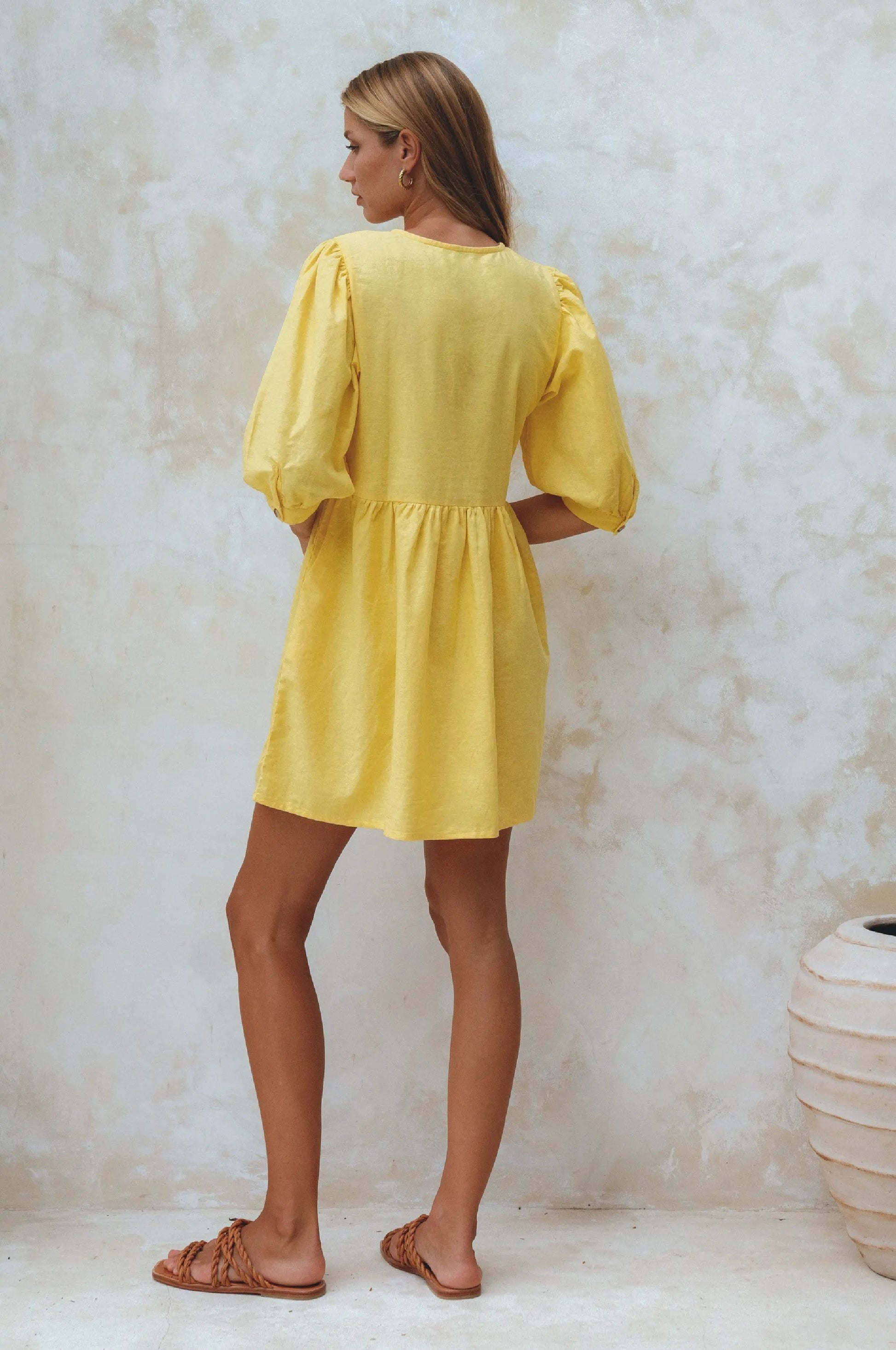 Beatrice Puff Sleeve Linen Mini Dress (Sale) by ELF