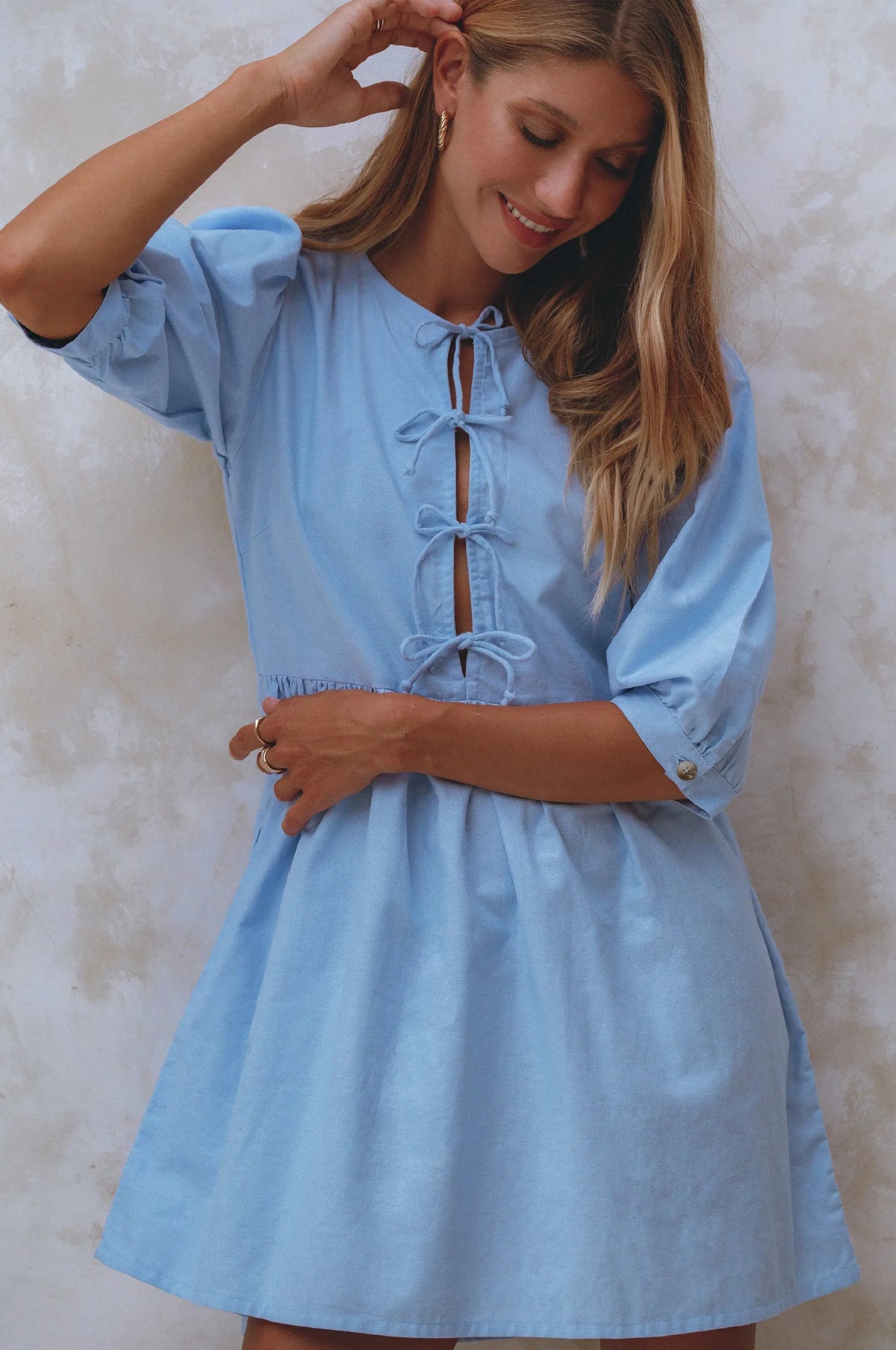 Beatrice Puff Sleeve Linen Mini Dress (Sale) by ELF
