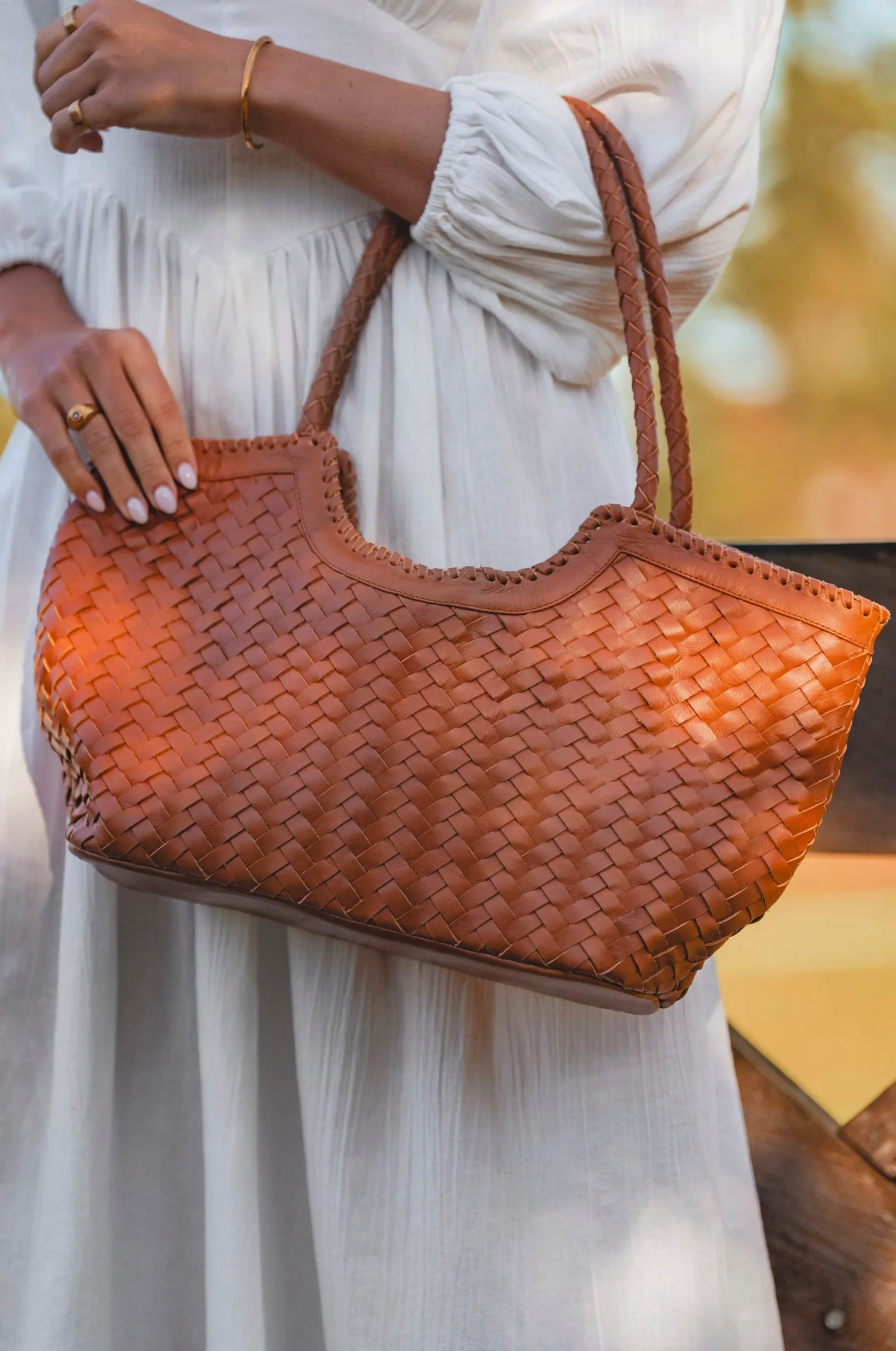 Bellagio Woven Leather Tote Bag by ELF