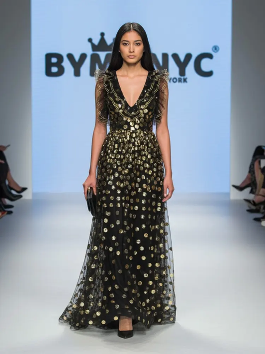 Black Floral Long Gala Dress SOHO: Prêt-à-Porter Line BYMANYC ® New York by BYMANYC ® New York