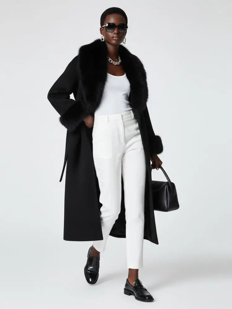 Black Long Coat with Faux Fur Collar - CADMAN PLAZA: New Collection COUTURE in BROOKLYN - BYMANYC ® New York by BYMANYC ® New York
