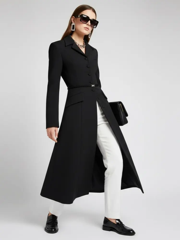 Black Long Tailored Coat with Belt - BOERUM HILL: New Collection COUTURE in BROOKLYN - BYMANYC ® New York by BYMANYC ® New York