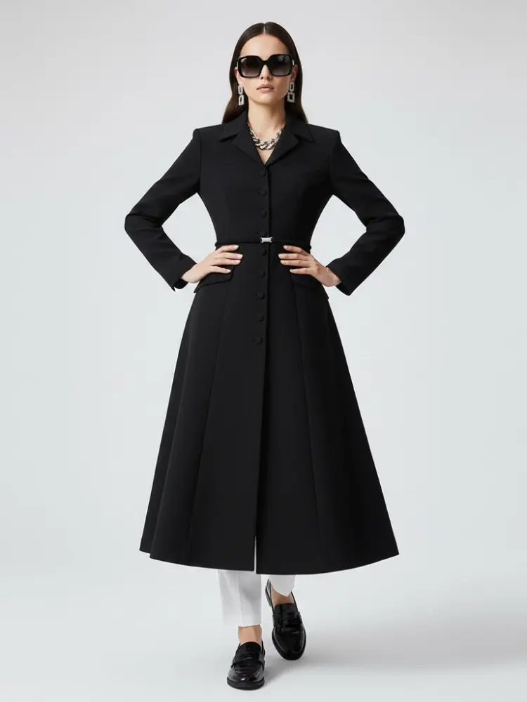 Black Long Tailored Coat with Belt - BOERUM HILL: New Collection COUTURE in BROOKLYN - BYMANYC ® New York by BYMANYC ® New York