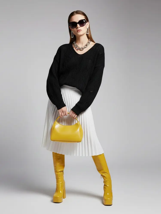 Black Open Knit V-Neck Sweater VARESE: New Colección COUTURE in NOLITA - BYMANYC ® New York by BYMANYC ® New York