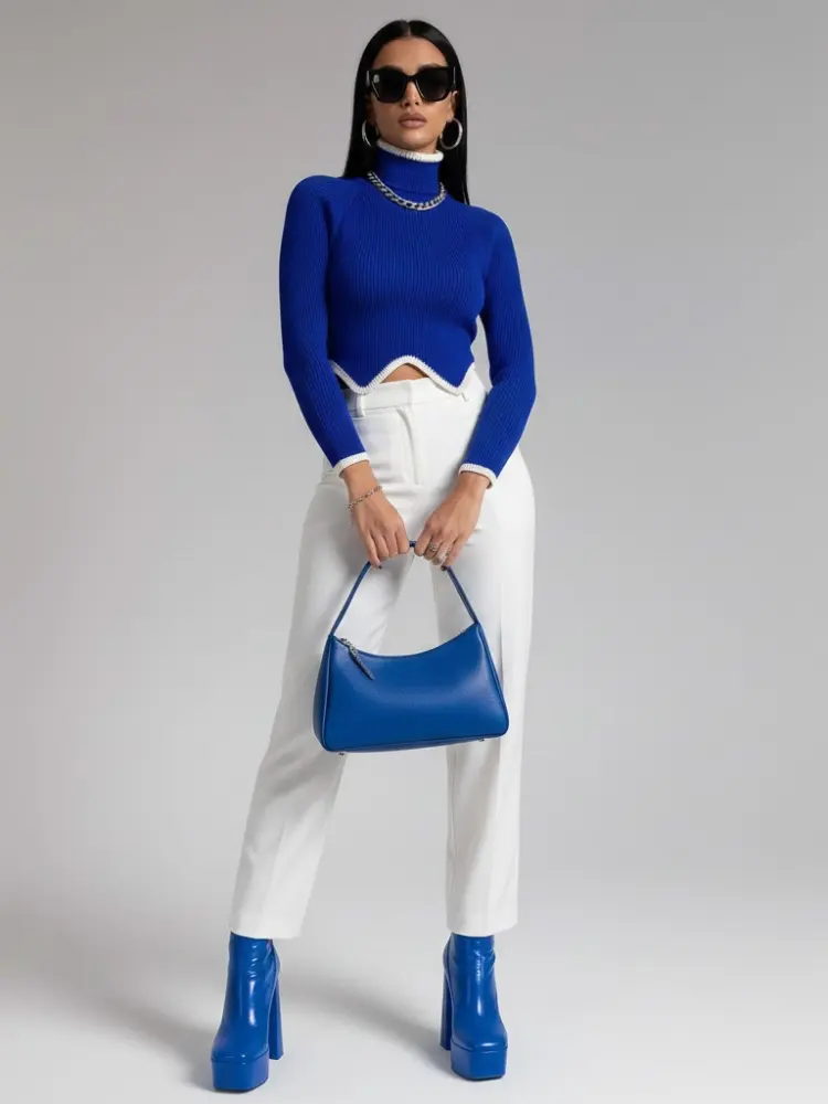 Blue Ribbed Knit Sweater LENOX: New Colección COUTURE in NOLITA - BYMANYC ® New York by BYMANYC ® New York