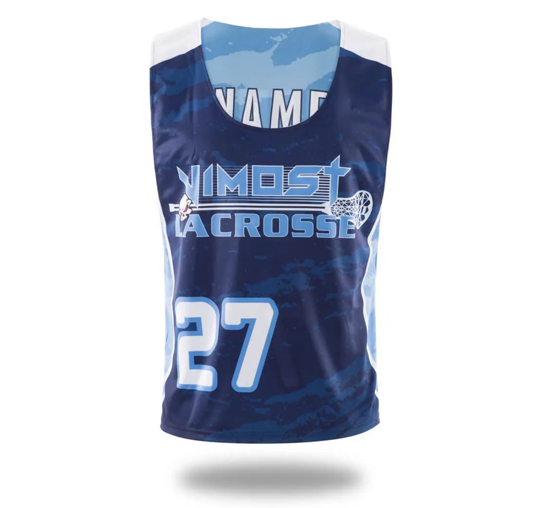 Custom Sky Blue Splatter Lacrosse Pinnies and Shorts by Vimost Sportswear