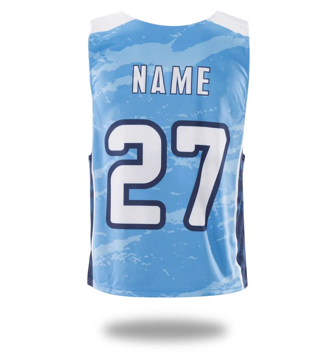 Custom Sky Blue Splatter Lacrosse Pinnies and Shorts by Vimost Sportswear