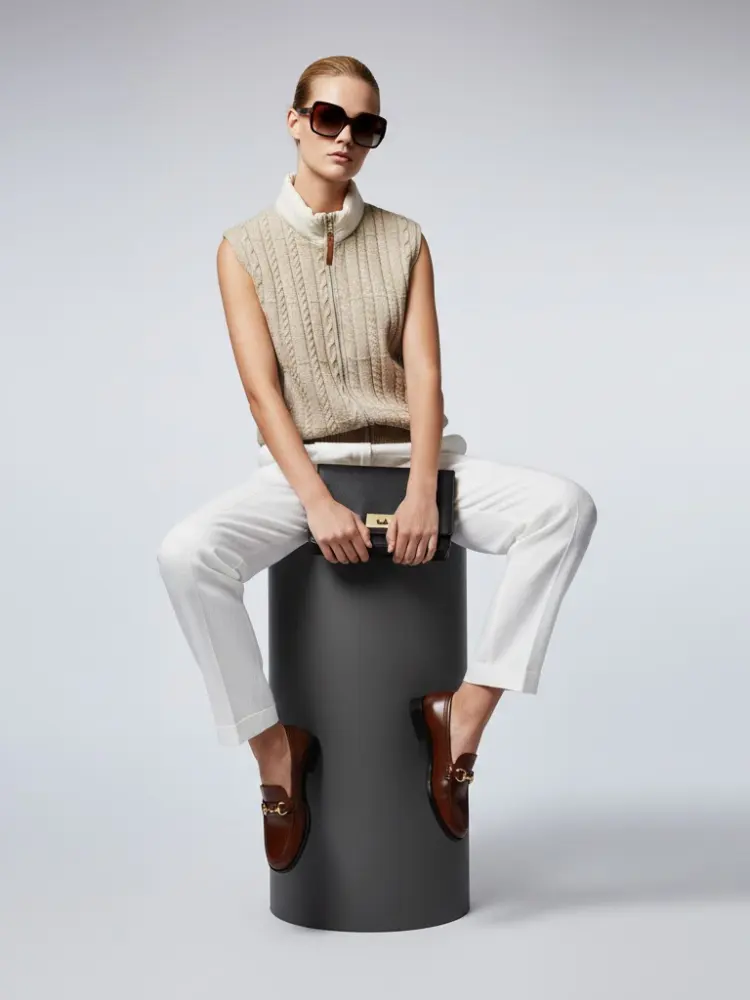 Cable-Knit Vest with Nylon Stand-Up Collar • BYMANYC ® New York by BYMANYC ® New York