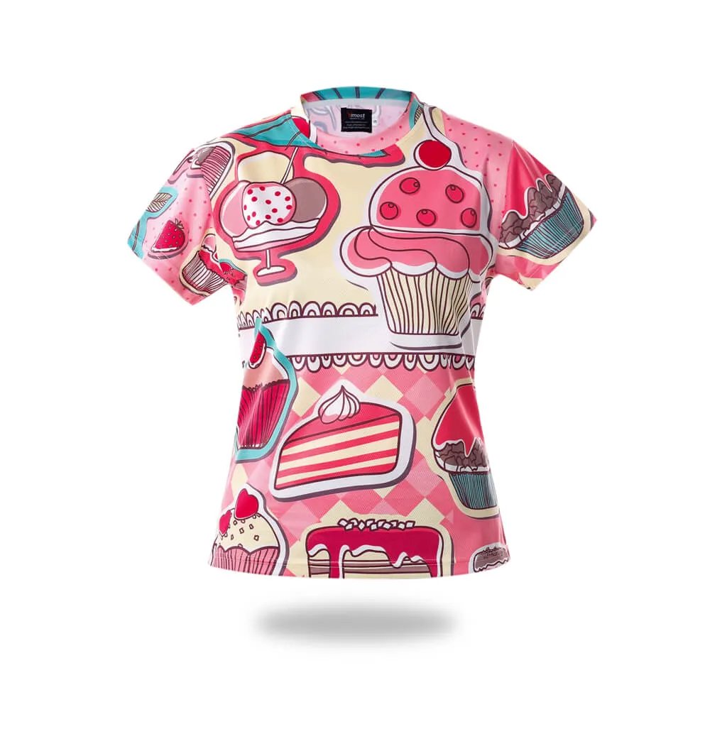 Women Pink Cupcake Dessert Sublimation T-Shirt by Vimost Sportswear