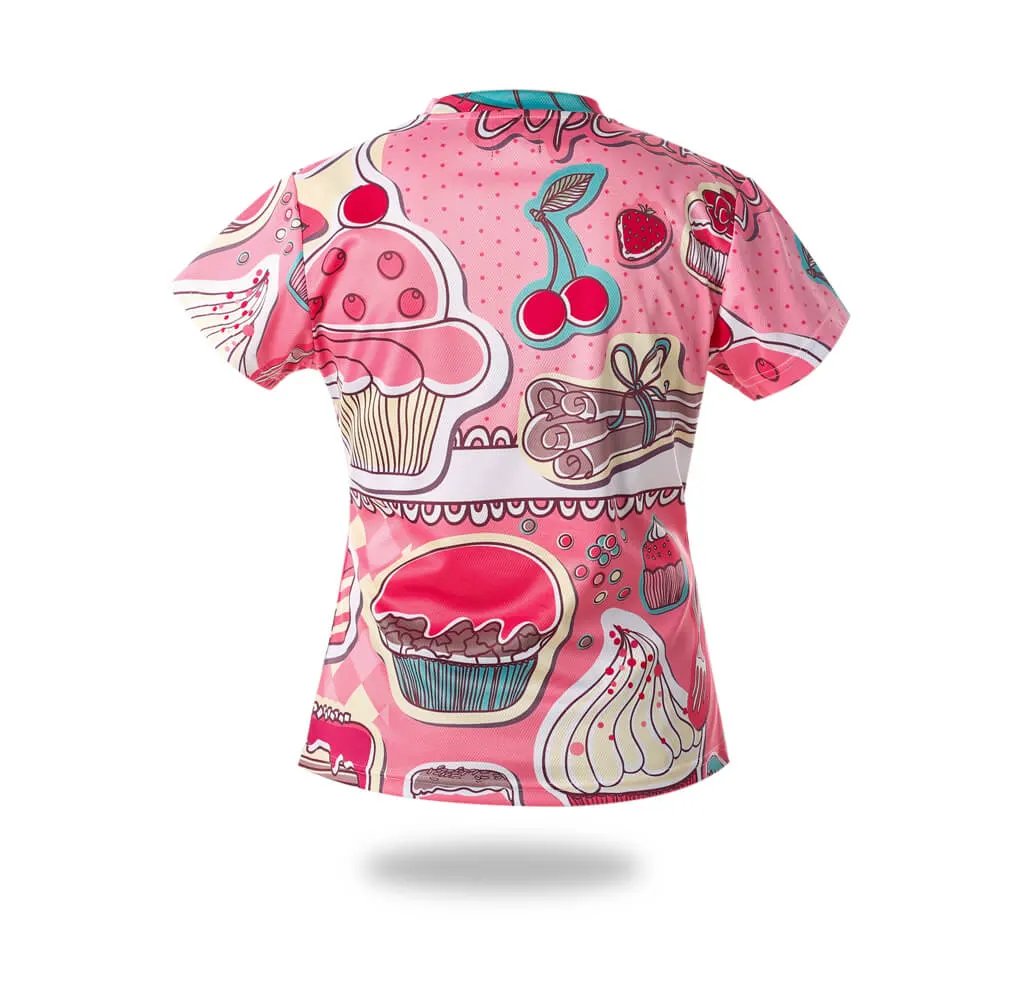 Women Pink Cupcake Dessert Sublimation T-Shirt by Vimost Sportswear
