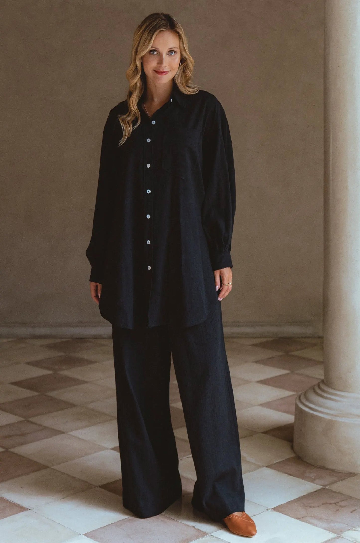 Calin Wide Leg Linen Pants (Sale) by ELF
