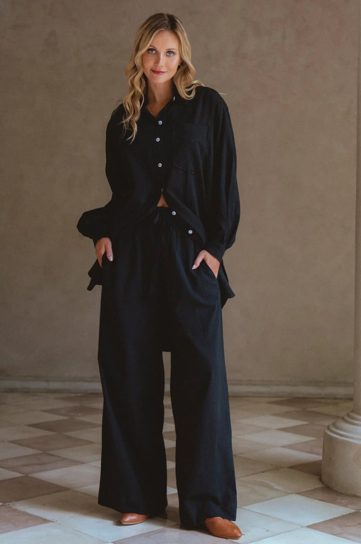 Calin Wide Leg Linen Pants (Sale) by ELF
