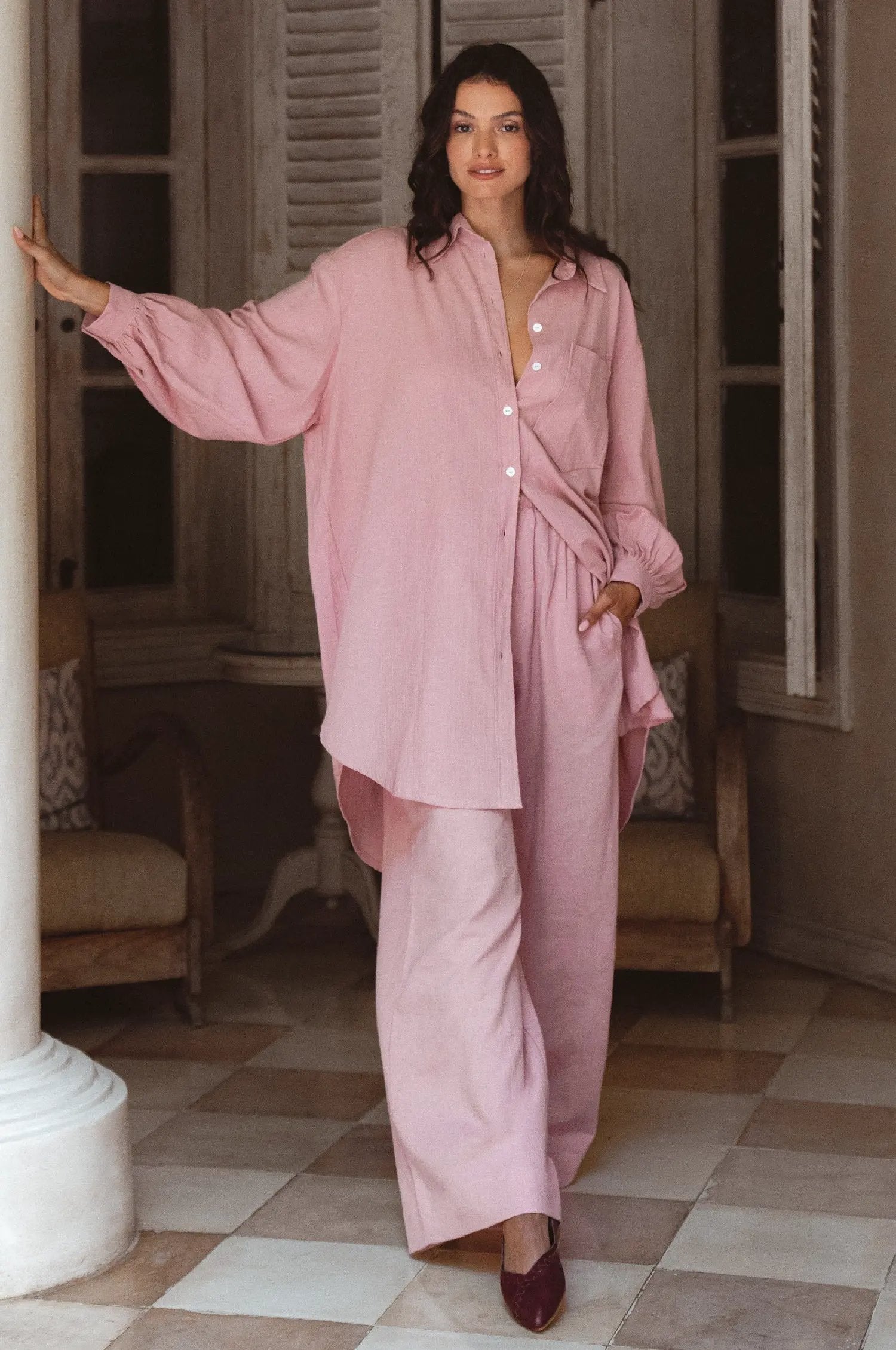 Calin Wide Leg Linen Pants (Sale) by ELF