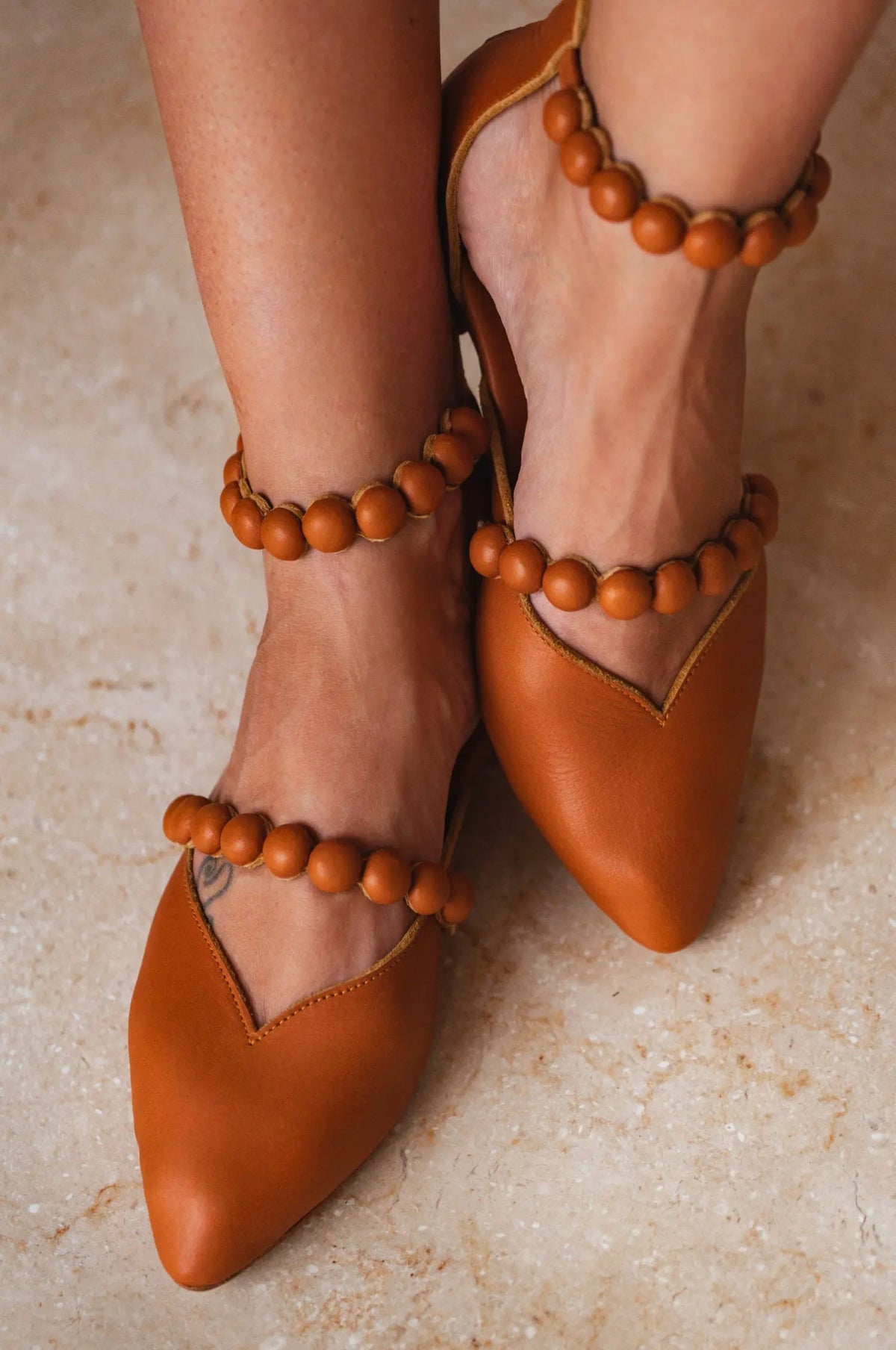 Carmella Ankle Strap Leather Ballet Flats by ELF
