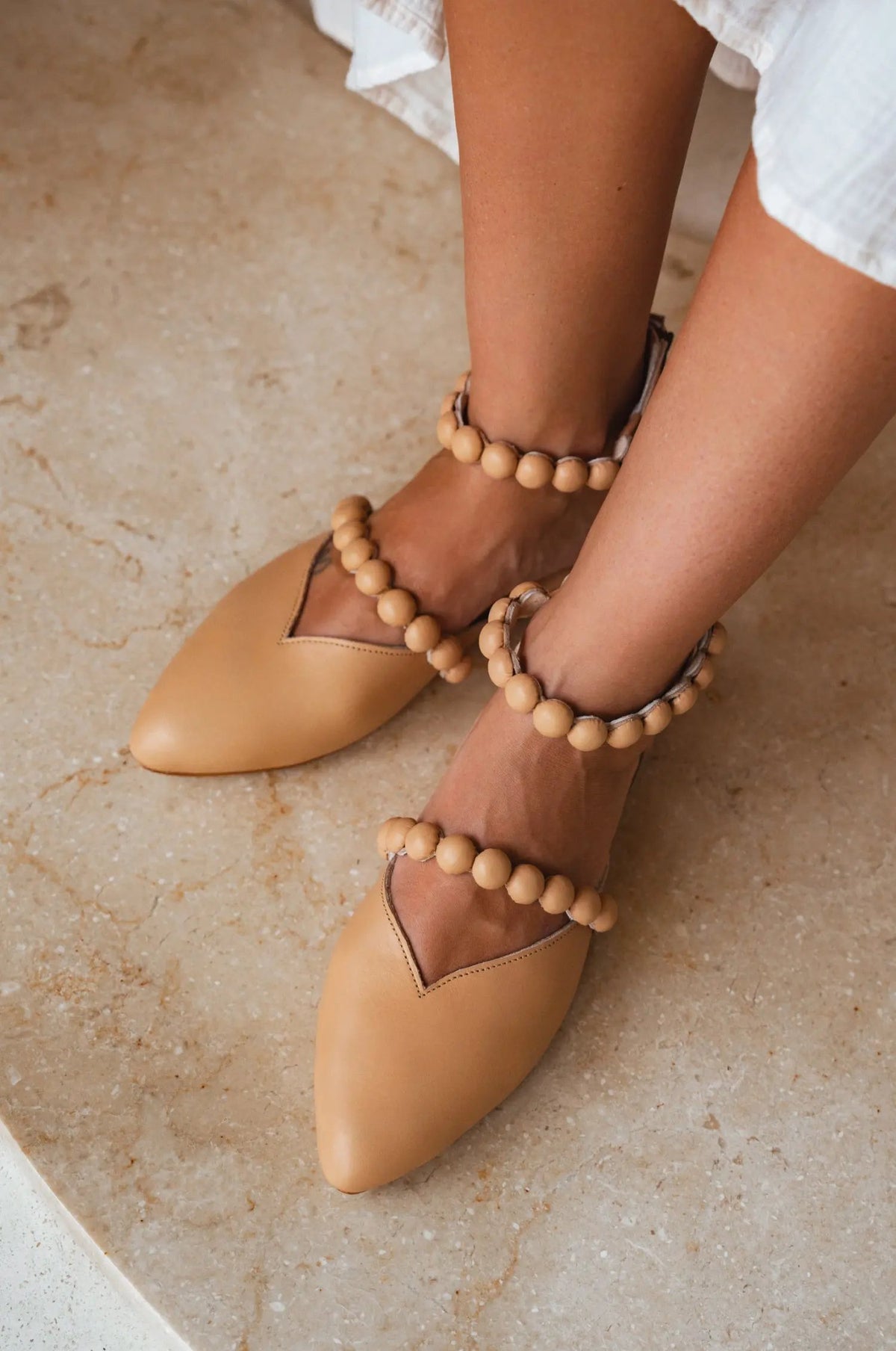 Carmella Ankle Strap Leather Ballet Flats by ELF