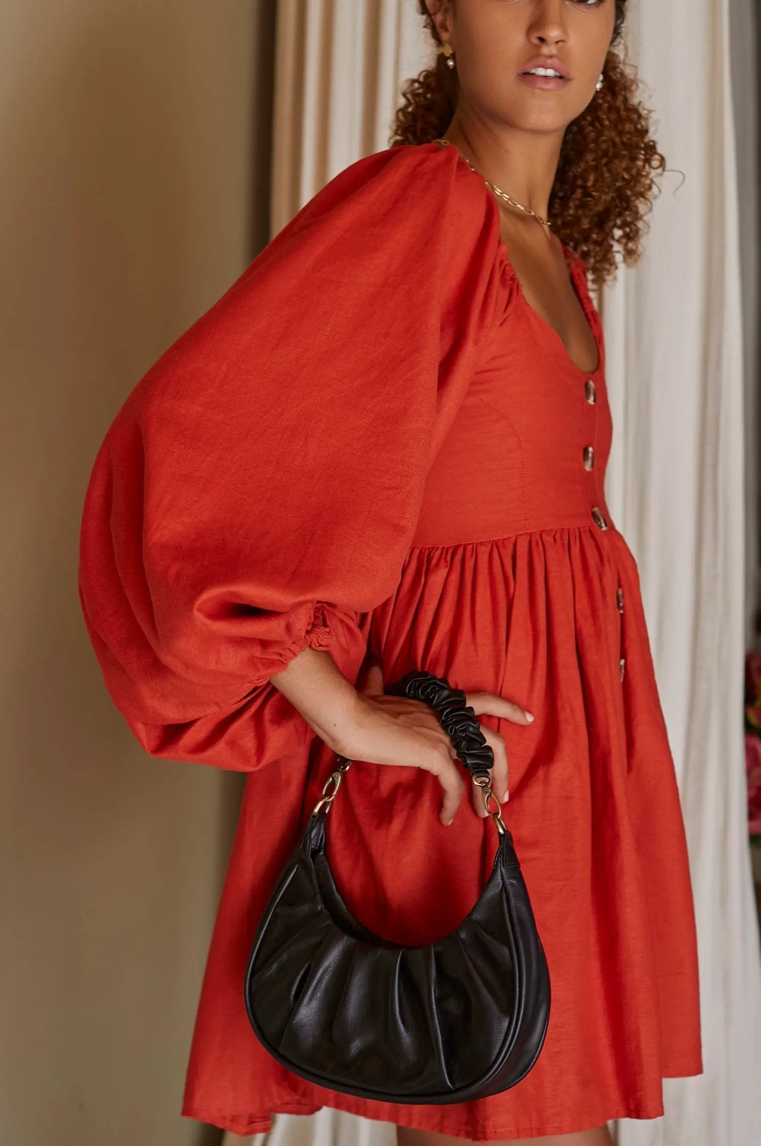 Chloie Empire Waist Linen Mini Dress (Sale) by ELF