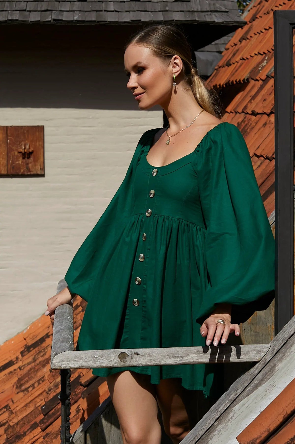 Chloie Empire Waist Linen Mini Dress (Sale) by ELF