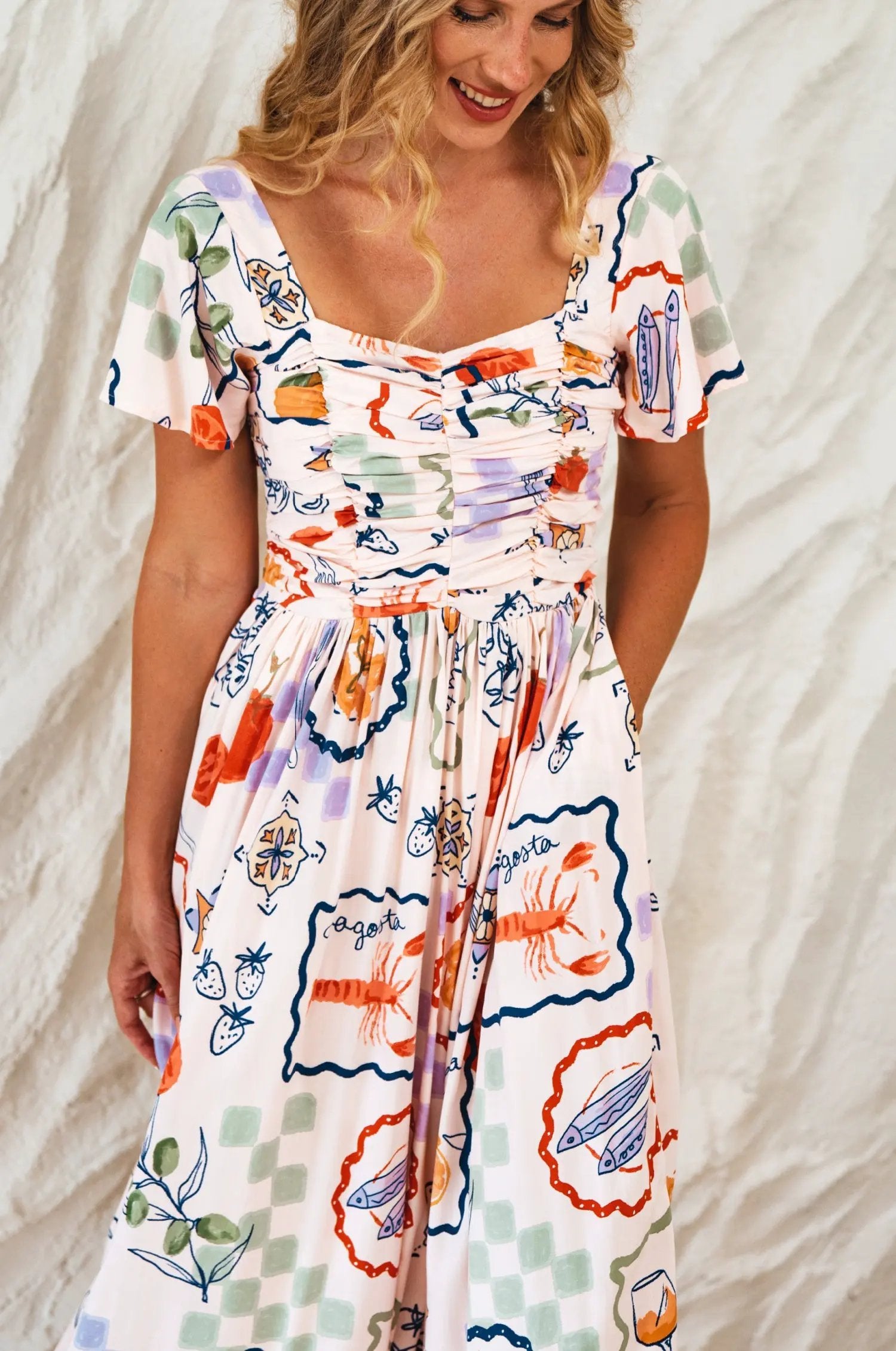 Clemente Gathered Midi Dress by ELF