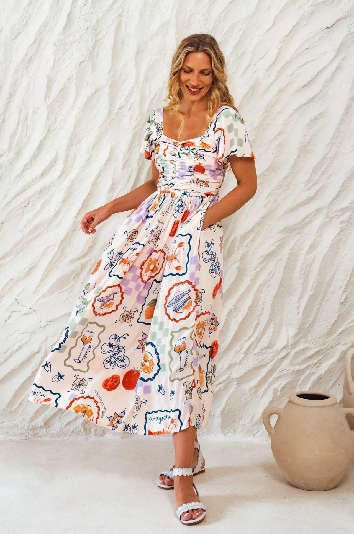 Clemente Gathered Midi Dress by ELF