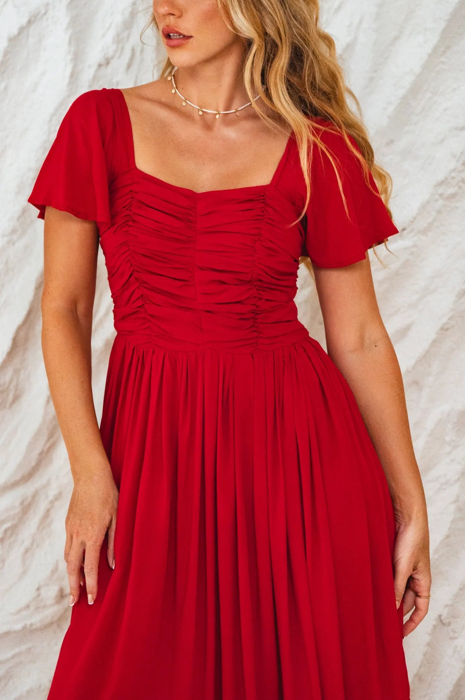 Clemente Gathered Midi Dress by ELF