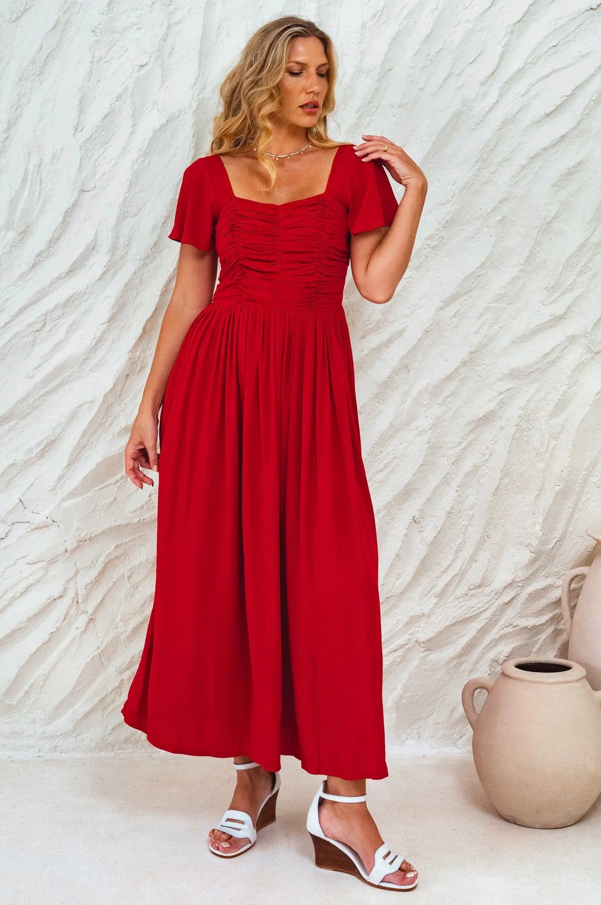 Clemente Gathered Midi Dress by ELF