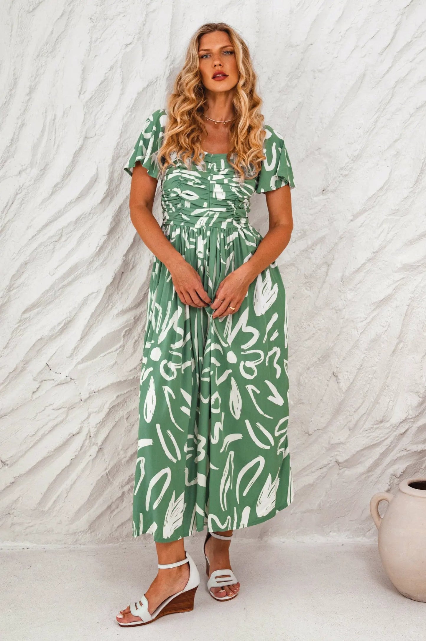 Clemente Gathered Midi Dress by ELF