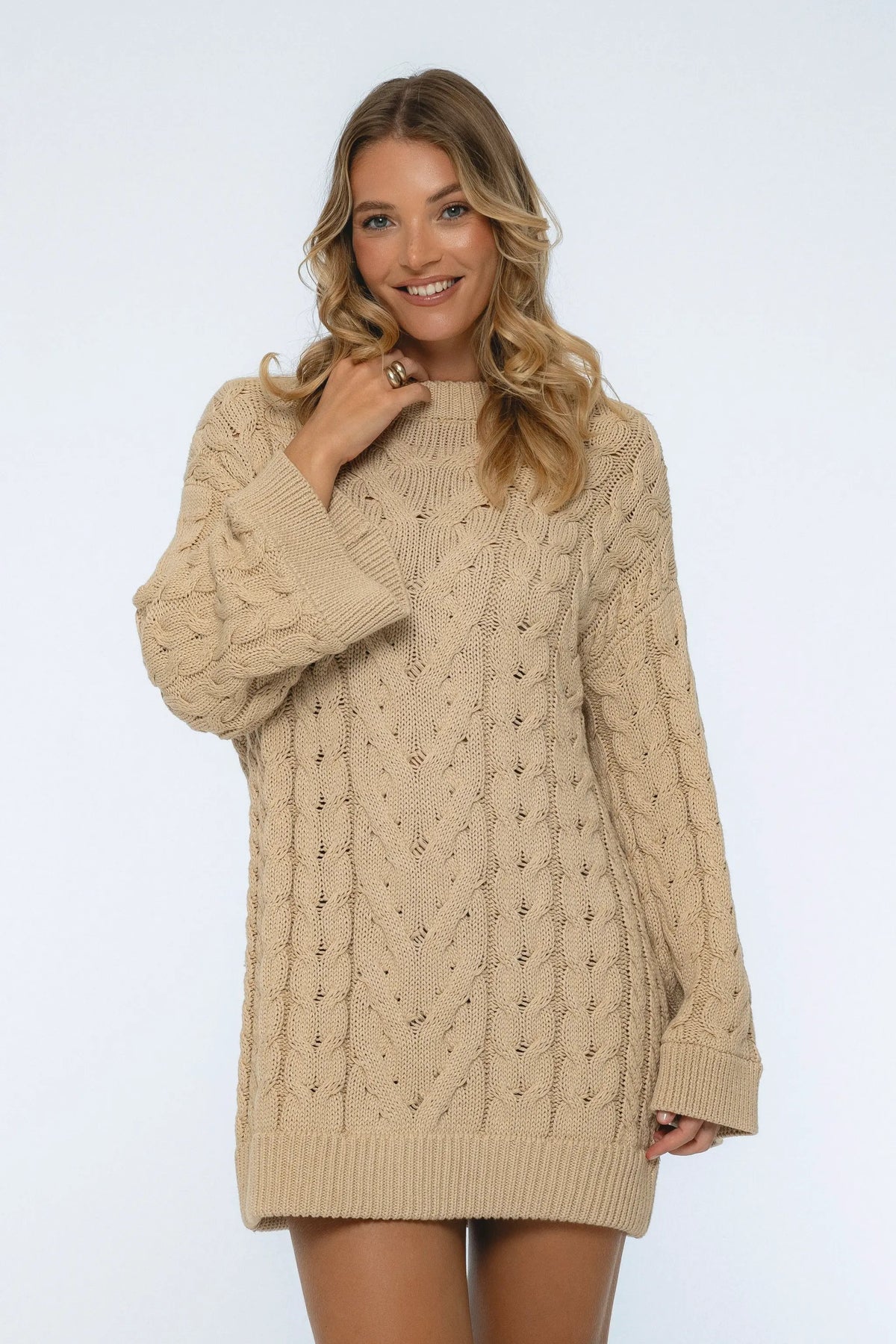 Cozy Cable-Knit Sweater Dress by ELF