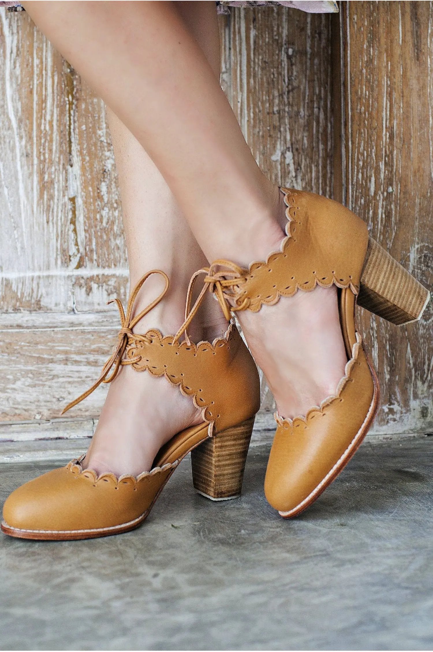 Dance Queen Scalloped Leather Heels by ELF