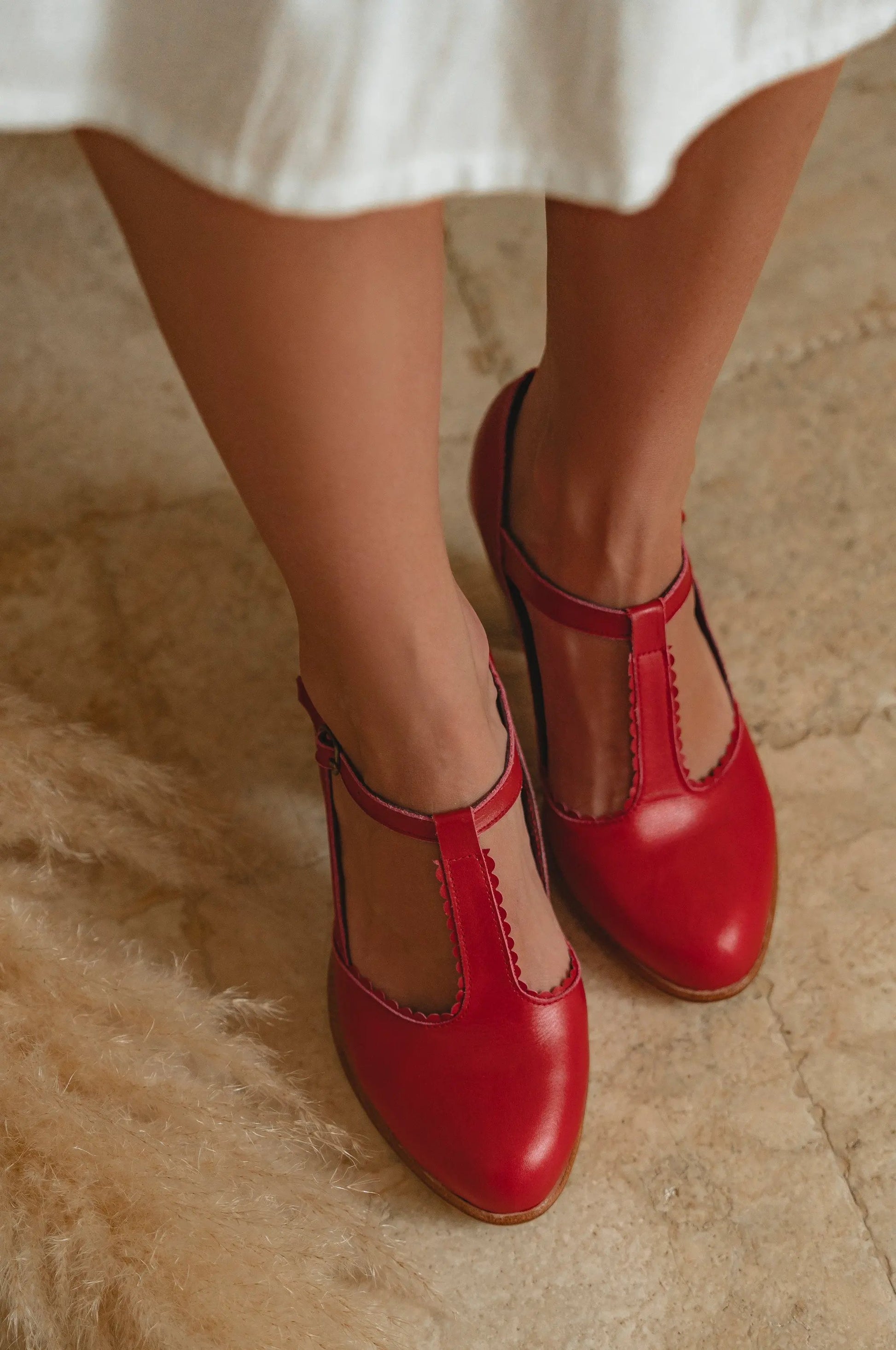 Dawn T-strap Leather Heels by ELF