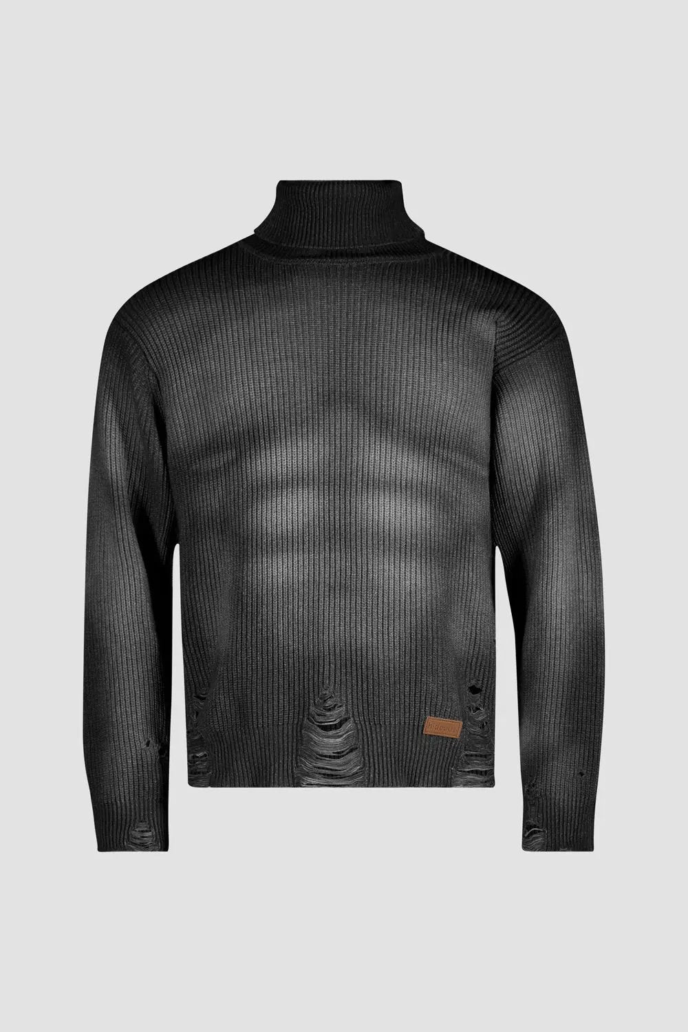 Distressed Sculpted Muscle Knit Turtleneck by Hideout