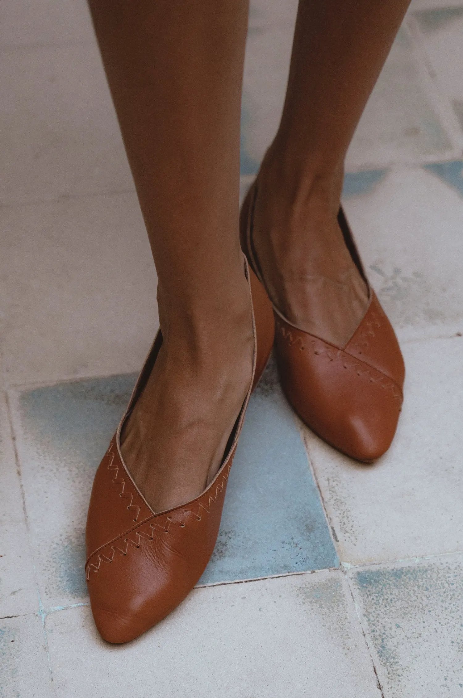 Elle Pointed Toe Leather Flats by ELF