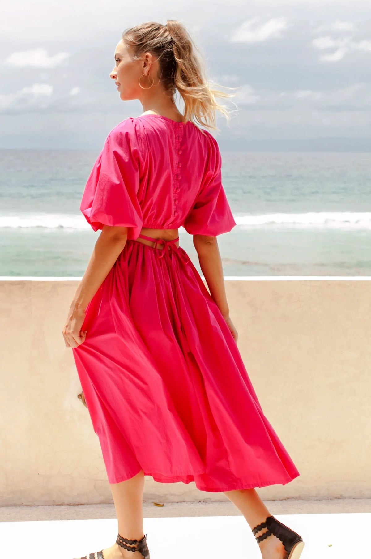 Eva Poplin Cotton Cutout Midi Dress (Sale) by ELF
