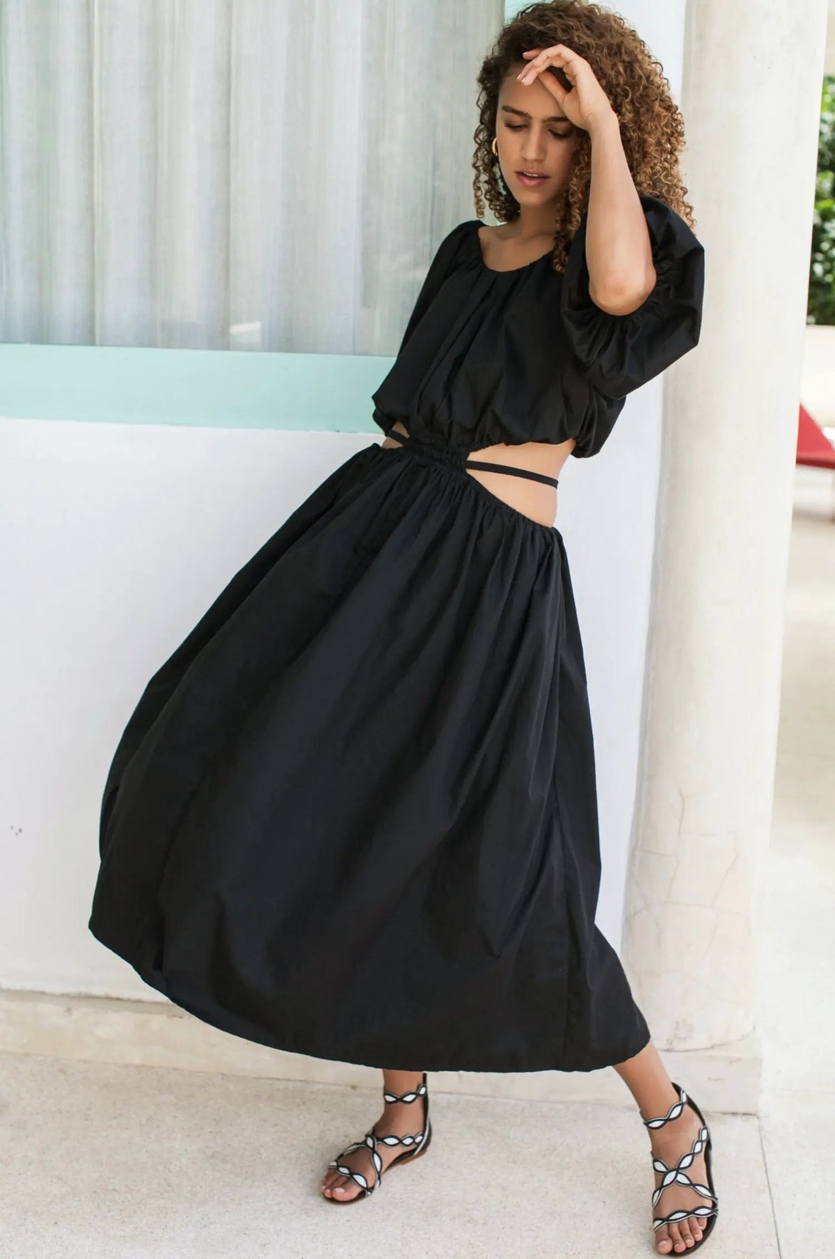 Eva Poplin Cotton Cutout Midi Dress (Sale) by ELF