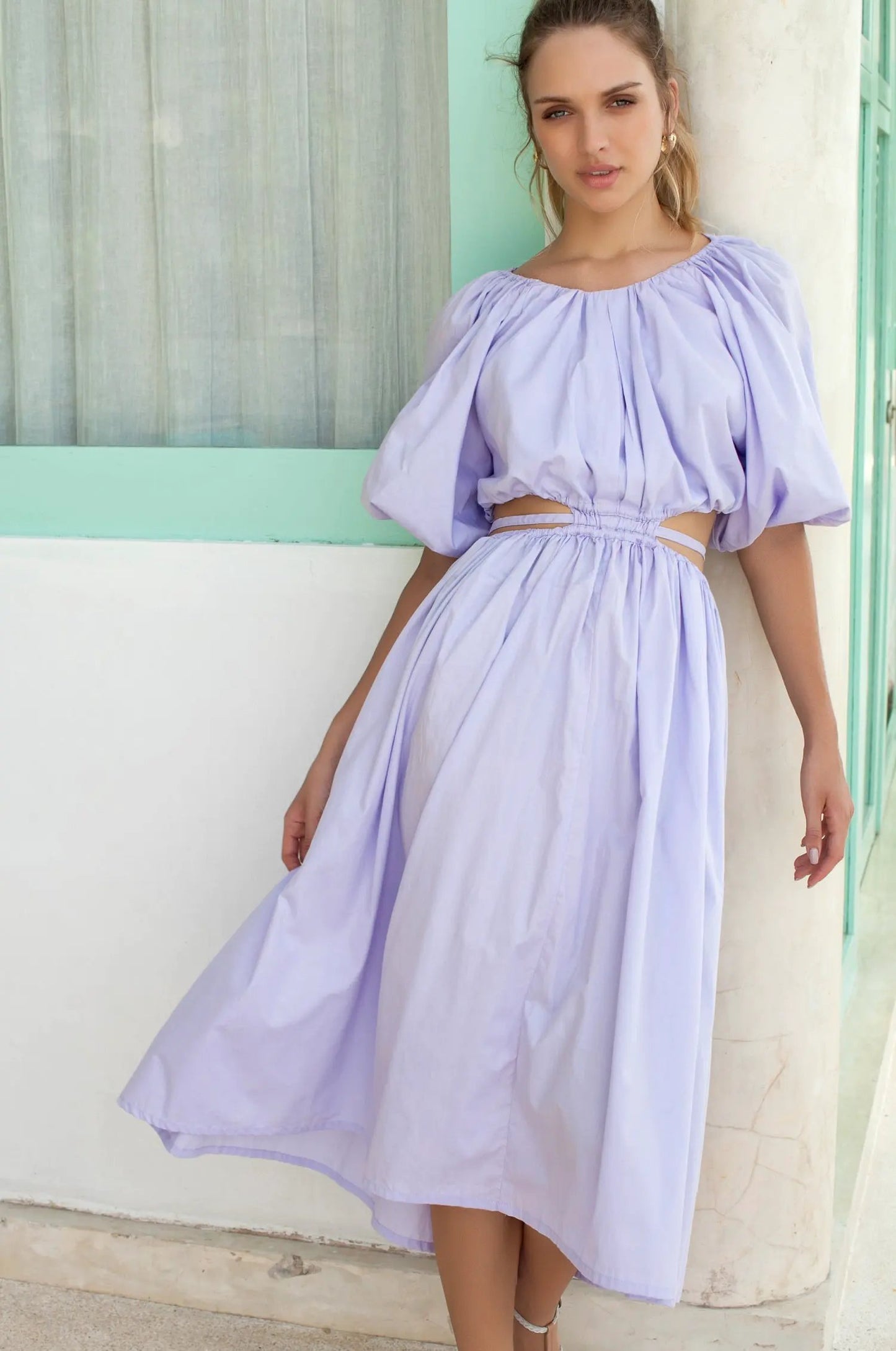 Eva Poplin Cotton Cutout Midi Dress (Sale) by ELF