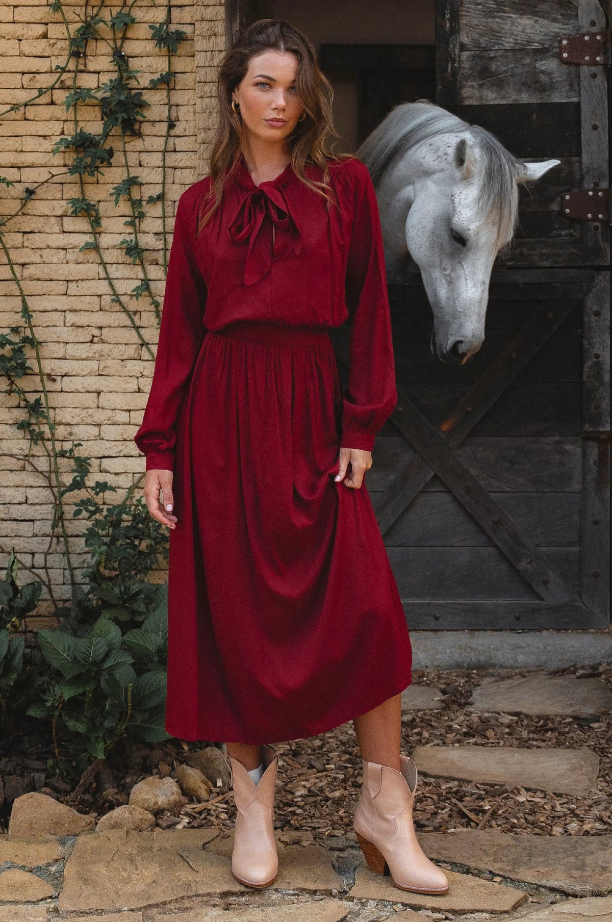 Evelina Long Sleeve Midi Dress by ELF