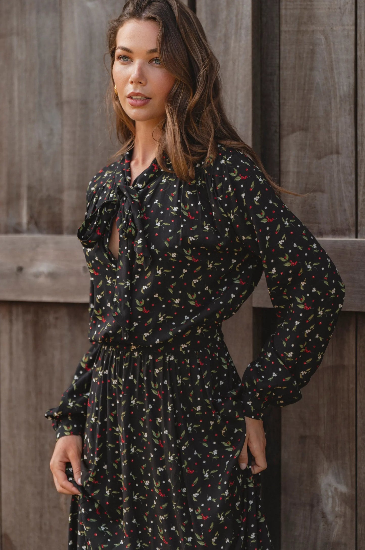 Evelina Long Sleeve Midi Dress by ELF
