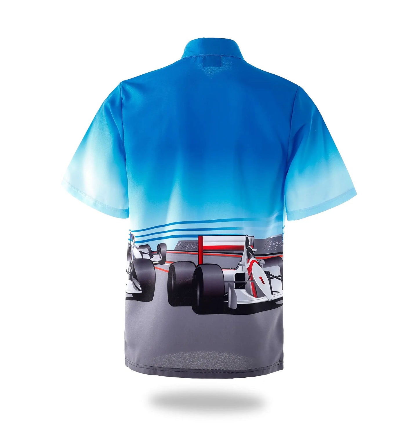 Blue F1 Racing Sublimation Button Shirt by Vimost Sportswear