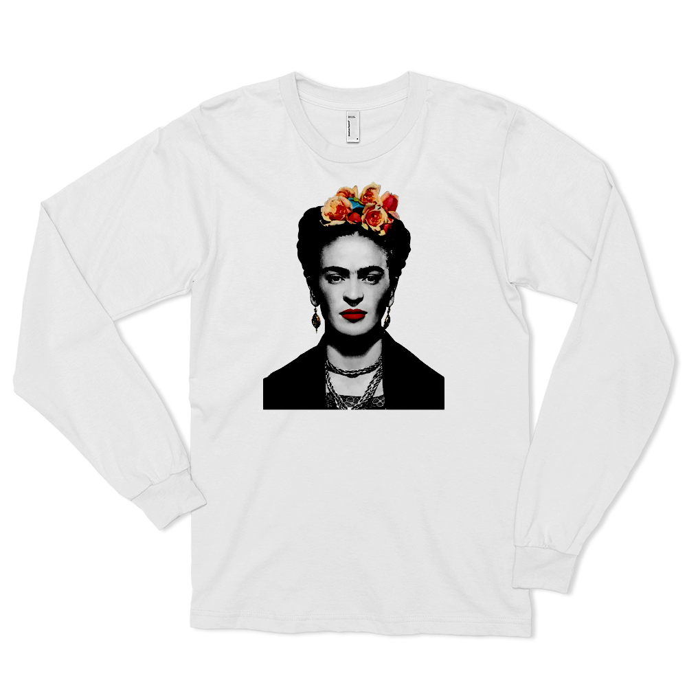 Frida Kahlo With Flowers Poster Artwork Long Sleeve Shirt by Art-O-Rama Shop