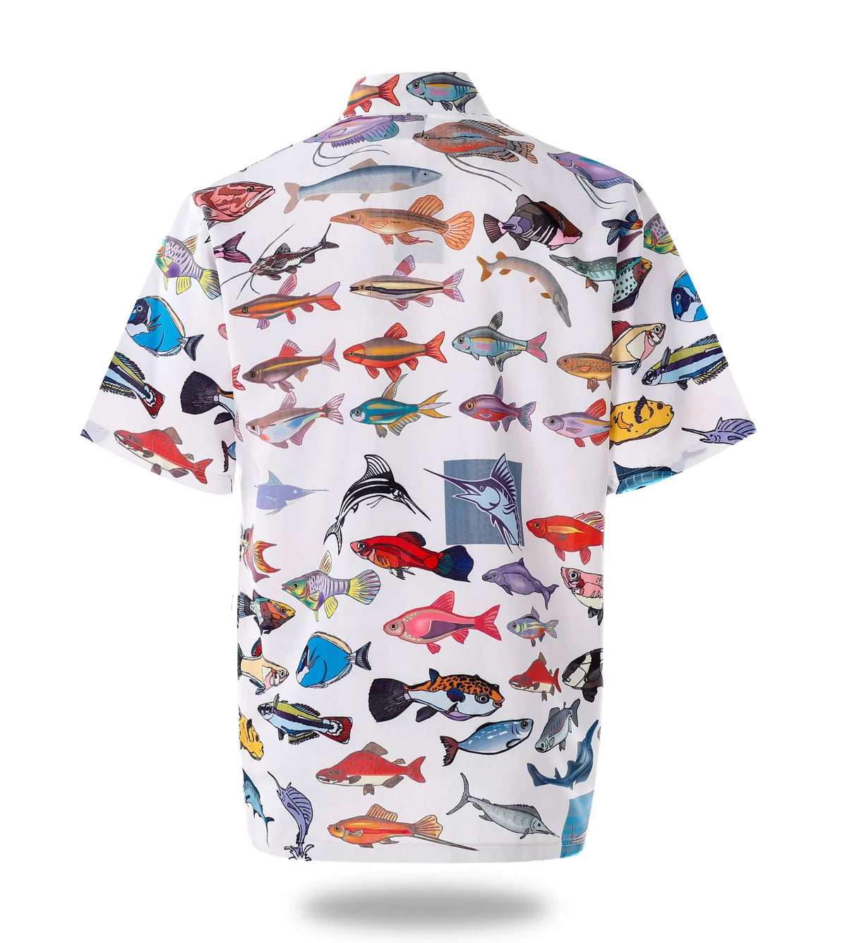Custom White Fish Print Button Up Fishing Shirt by Vimost Sportswear