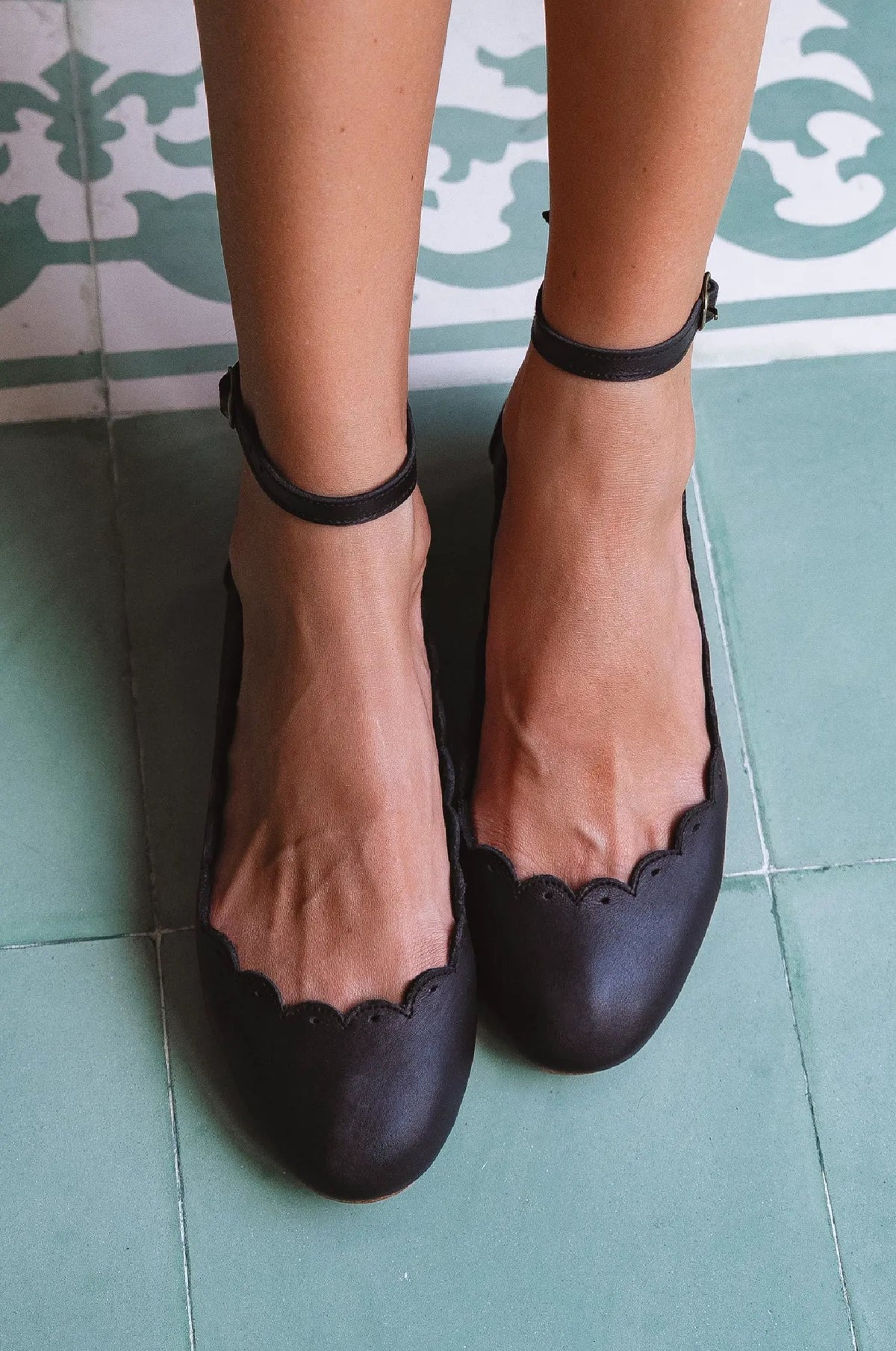 Fleur Scalloped Ankle Strap Flats by ELF