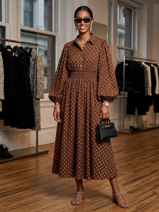 Gemini ha dicho Brown Polka Dot Shirt Dress TRIBECA New Collection FASHION BYMANYC ® New York by BYMANYC ® New York
