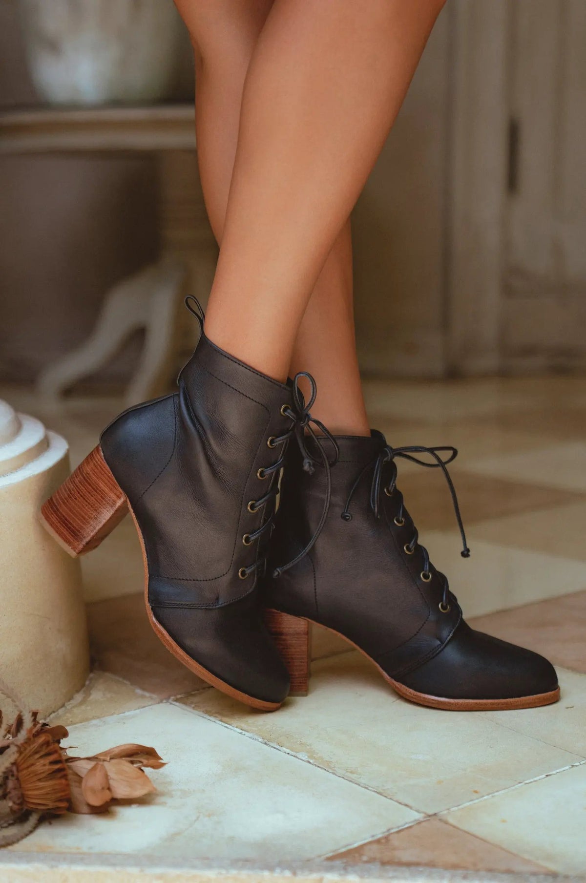 Giselle Lace-Up Leather Heel Booties by ELF