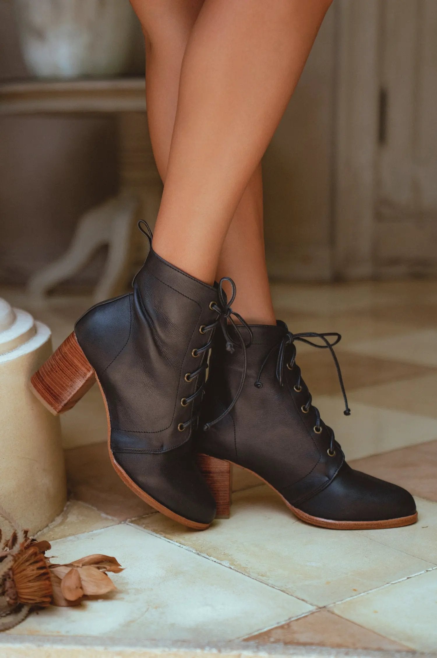Giselle Lace-Up Leather Heel Booties by ELF