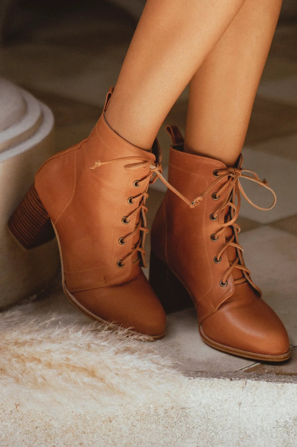 Giselle Lace-Up Leather Heel Booties by ELF