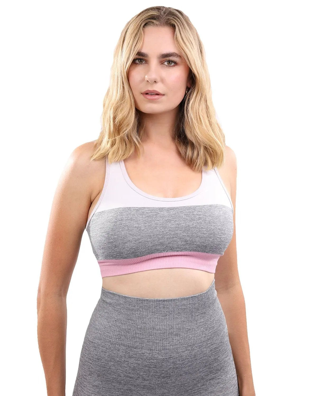 Graca Seamless Sports Bra - Grey With Pink & White by Savoy Active