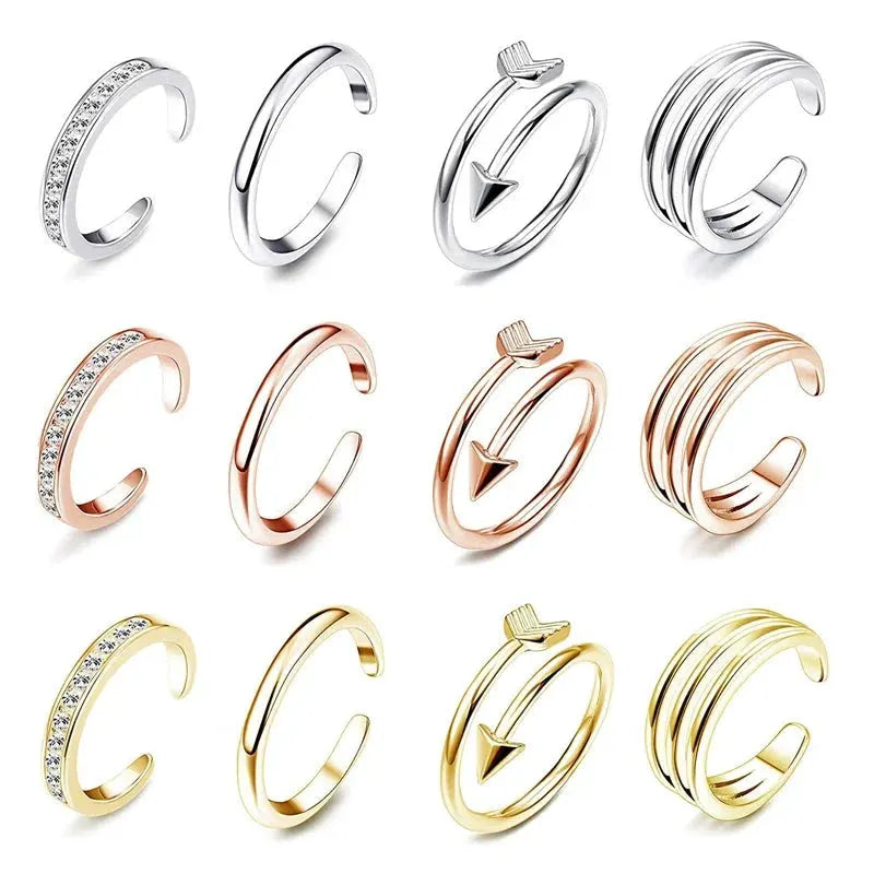 4Pcs Simple Alloy Crystal Foot Ring Adjustable Opening Toe Ring For Women Girl Summer Beach Vacation Jewelry Finger Ring by Maiden-Art