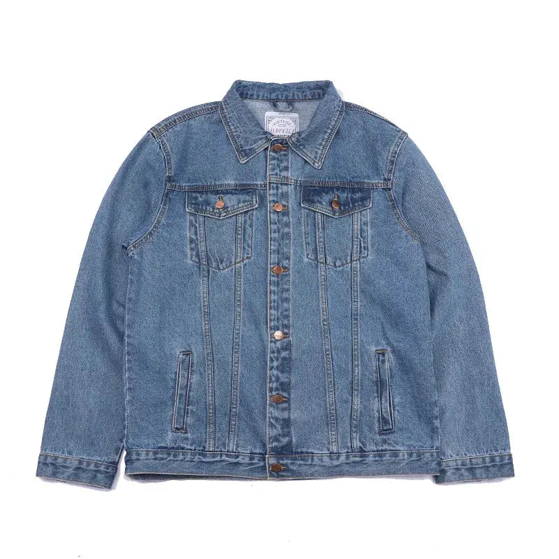Men's Fashion Plus Size Light Blue Denim Trucker Jacket Outwear Oversized Jean Jacket by Vimost Shop